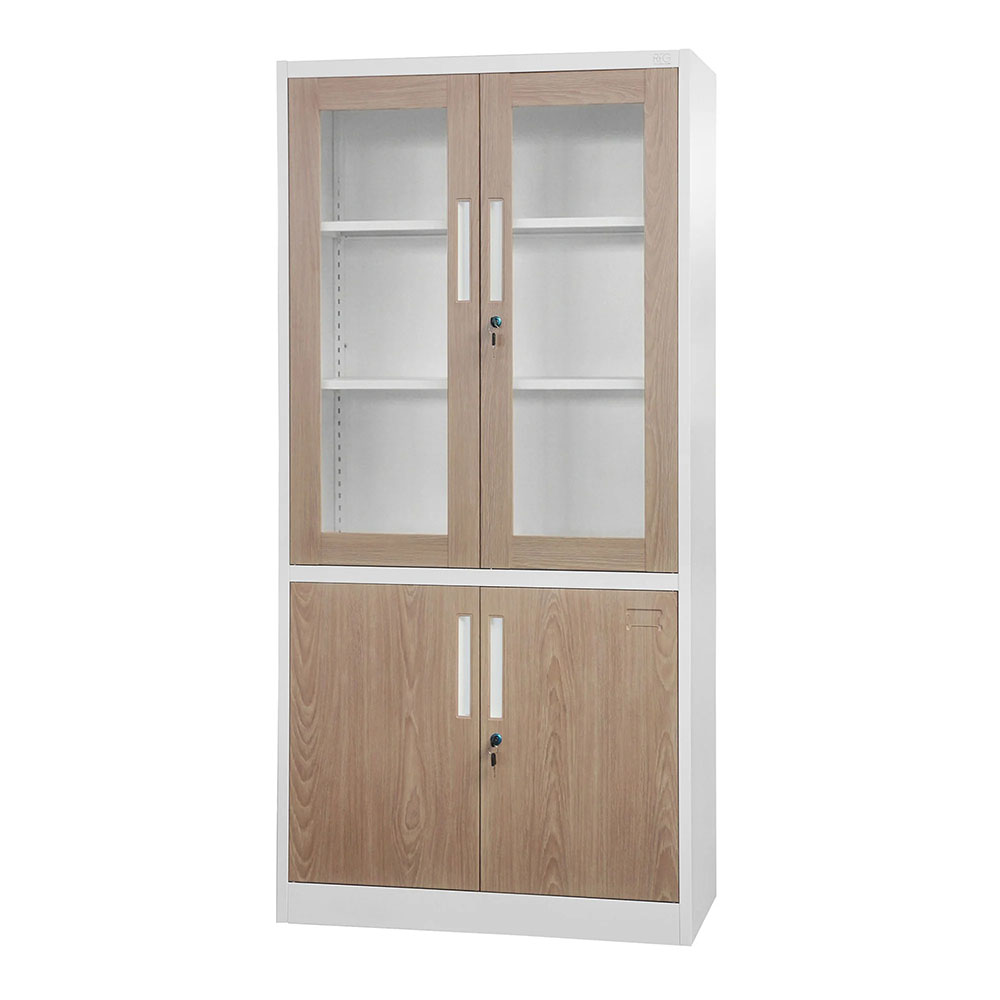 Метален шкаф RFG със стъклени врати 900/400/1850 кехлибарен дъб-бял